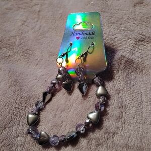 Handmade beautiful two piece light purple earring and bracelet set w hearts